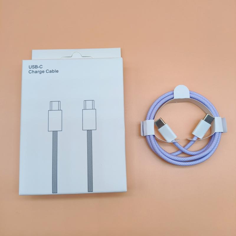 Dual-Head Type-C Male-to-Male Braided Laptop Charging Cable: 15W True PD Fast Charging Compatible.