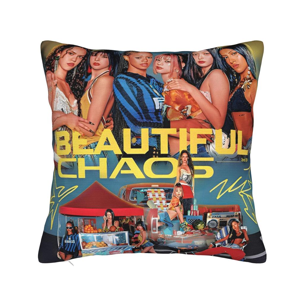 Katseye Kpop Style Square Pillow Cases Cushion Cover Vintage Zippered Decorative Throw Pillow Case Cover For Home 45X45Cm