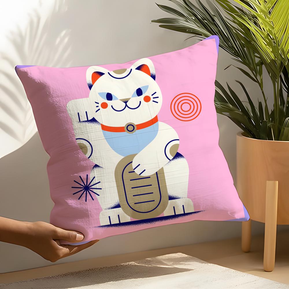 Linen Cushion Covers For Decorative Sofa Home Pillows Case Car Chair Pillows Cases Japanese Traditional Shrine Ritual Prints
