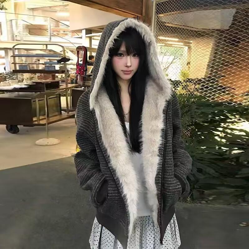 ZOSOUL Women's Hooded Striped Padded Jacket