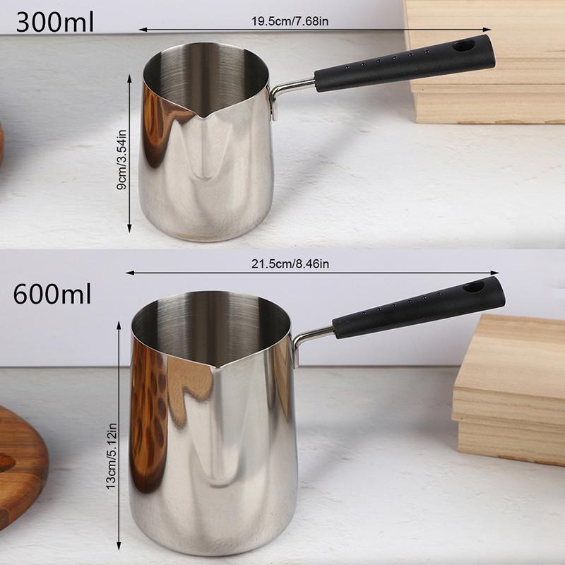 350/600ML Kaffekanna i rostfritt stål med långt handtag och hällpipa, Mjölk- och smörvärmare, Kastrull för spishäll, Chokladsmältningspanna