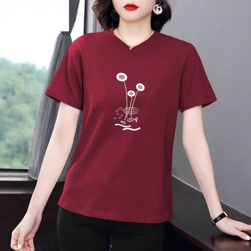 Women's Summer Short Sleeve Loose T-Shirt for Middle-Aged and Elderly - Lightweight, Slimming Fit, Flaw Concealing