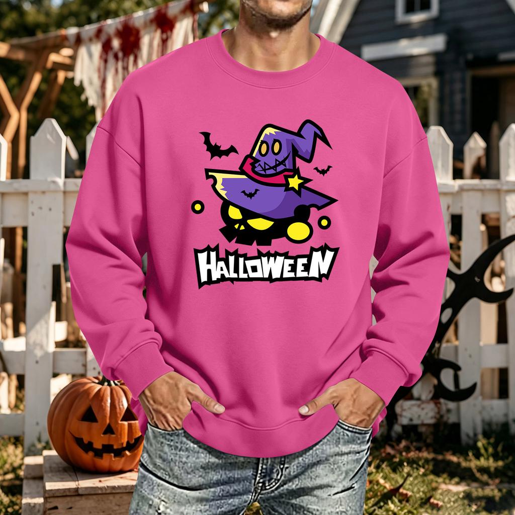 Men's Halloween Printed Long Sleeve T-Shirt Crewneck Casual Sports Top Unisex for Couples