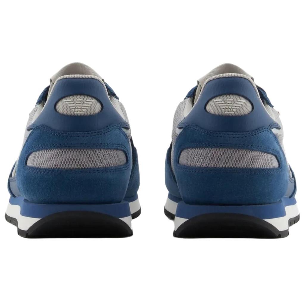 Emporio Armani Suede Round Toe Lace-Up Low-Top Casual Shoes Men Sneakers Blue X4X537XN730U551
