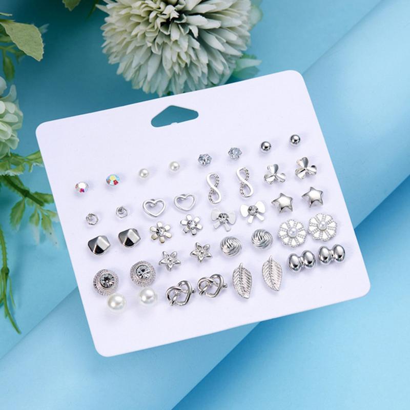 

Набор комбинированных серег из 12 пар для женщин Золотистый цвет Серебристый цвет Сердце Четыре листика Серьги Свадебные украшения