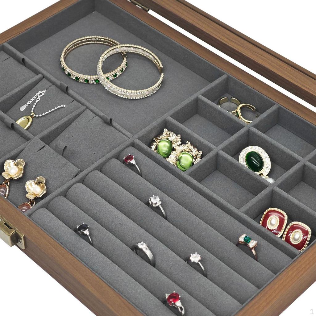 Jewelry Box Display Large Capacity with Dividers Flip Clear Open Lid Organizer Storage