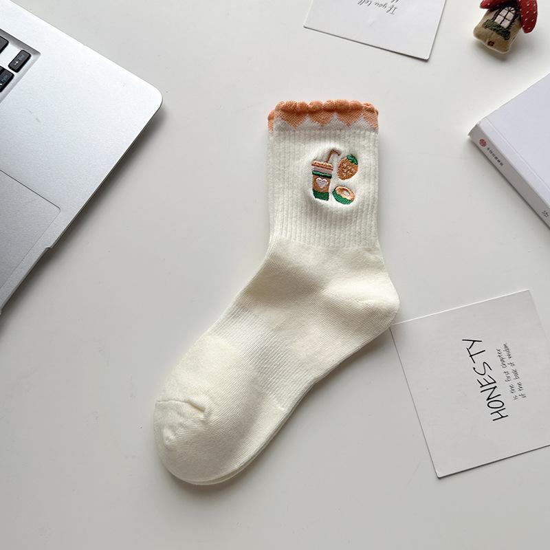 

Женские осенне-зимние милые носки из хлопка с вышивкой и милым мультяшным рисунком 1 pair оранжевый