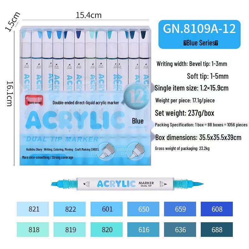 Broadly Recruit 8109 Double-Ended Acrylic Markers - Soft Tip for Art, Anime, and Coloring