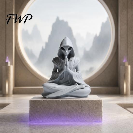 Alien Head Statue 3D Printed Meditation Statue, Zen Desk Decor Ornament, Matte Gray Figure Cute Extraterrestrial Figurine for Home Office, Sci Fi Gift