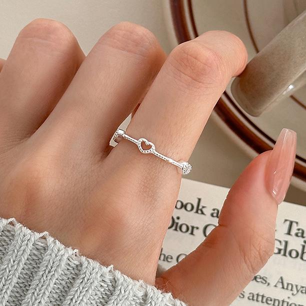 PONYKISS Sterling Silver Hollow Heart Geometric Rings for Women Minimalist Trendy Fine Opening Accessories