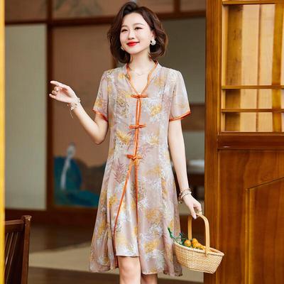 Women's Summer V-Neck Chinese Style Midi Dress