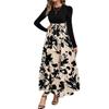 Women's clothing autumn explosion floral printing crew neck long-sleeved dress exotic vacation style elegant even