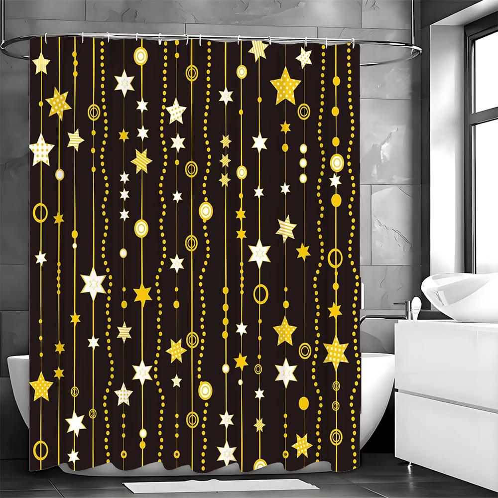 Star Pendant Shower Curtain, Bathroom Decorative Shower Curtain, Waterproof Shower Curtain with Hooks W90xH180cm