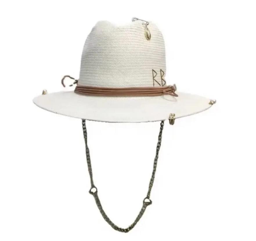 Punk Ketting Strohoed Parelketting DIY Jazzpet Zonnehoed Nieuwe Koreaanse Letterhoed Strandhoed Heren en Dames Punk Hoed Snoepkleurige Zon