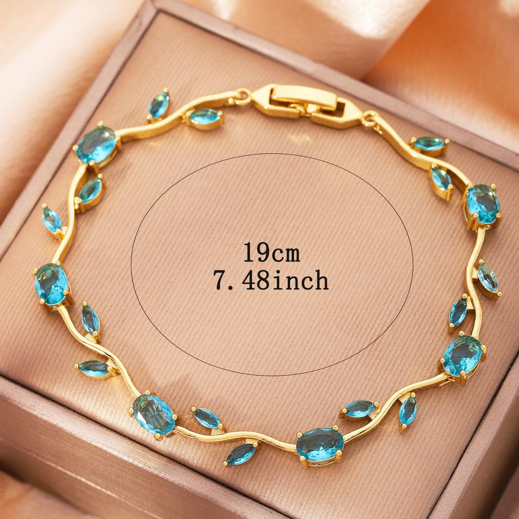 Luxury Gold-Plated Copper Zircon Leaf Bracelet, High Quality Jewelry