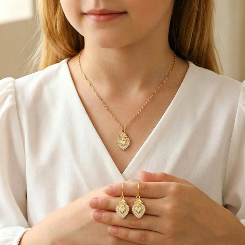 1 Set Alloy Strawberry Necklace Earrings Sparkly Rhinestone Inlay For Little Girls Daily Wear Birthday Gifts