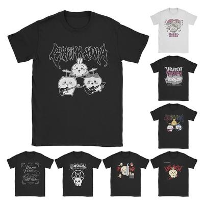 Men Heavy Metal Chiikawa Usagi Hachiware T Shirt Meme Pure Cotton Clothes Casual Short Sleeve Crew Neck Tees Printed T-Shirts