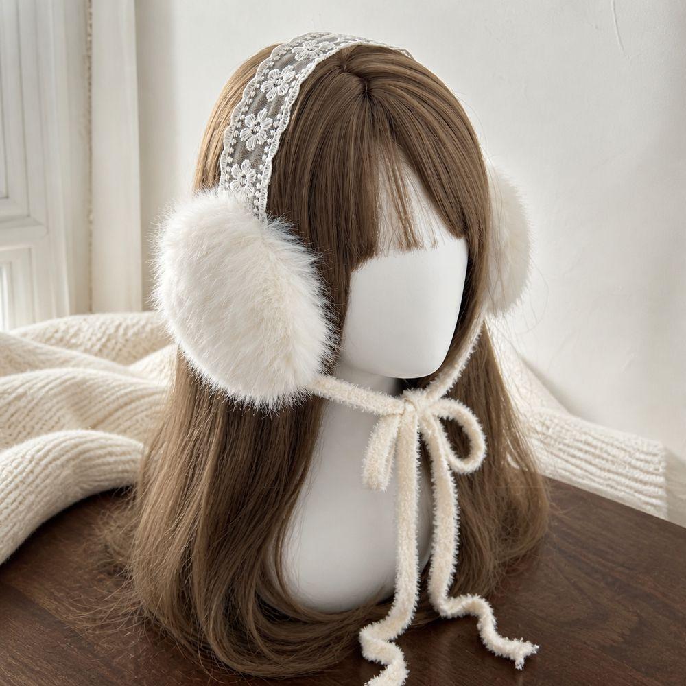 Plush Material Winter Earmuffs Lace Design Windproof Earmuffs Soft Lace Earmuffs Winter Season