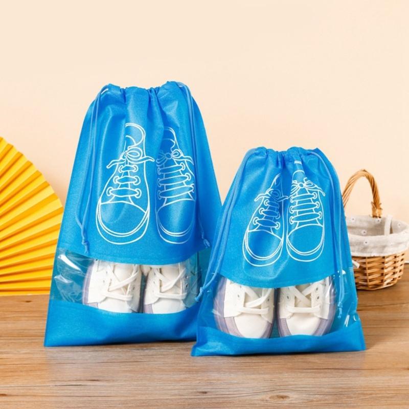 10Pcs/Set Shoe Dust Covers Non-Woven Dustproof Drawstring Clear Storage Bag Travel Pouch Bags Drying Shoes Protect Shoes