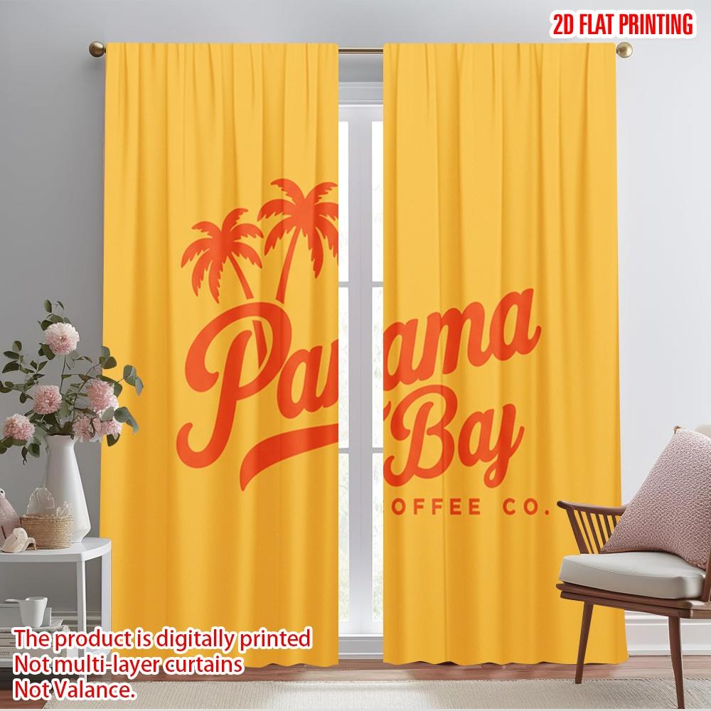 

2 шт. 2D плоская печать Оконные шторы Ретро Пальма Панама Бэй Кофе Полиэстер Без электричества Праздничное праздничное использование для всех 52.50×116.00 CM 2pcs