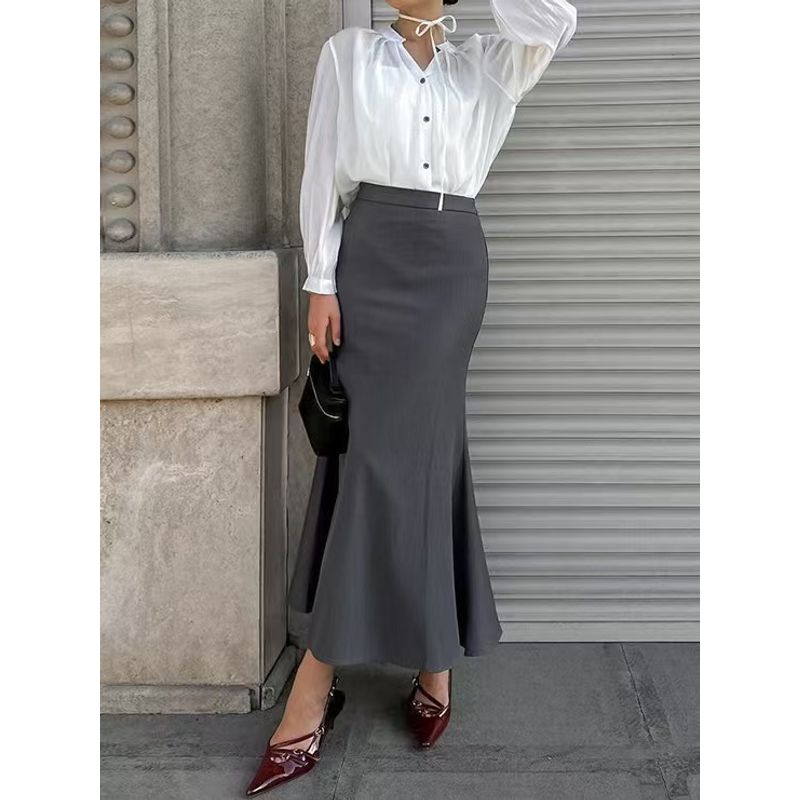

Fashion Style Autumn New Arrival Elegant High Waist Fishtail Skirt High Waisted Fish Tail Skirt Gray L