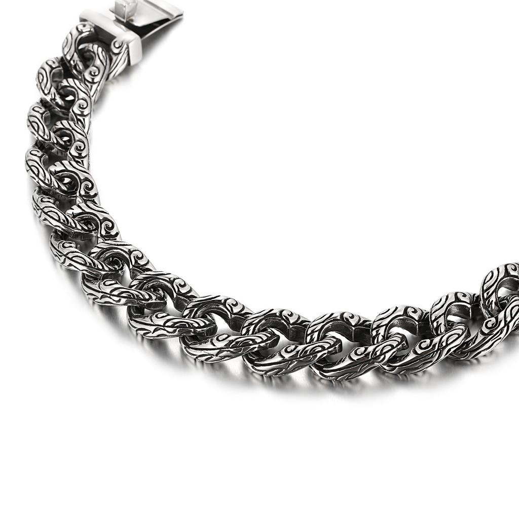 15mm Skull Punk Curb Cuban Chain Bracelet - Stainless Steel 316L - KB123642-BDJX