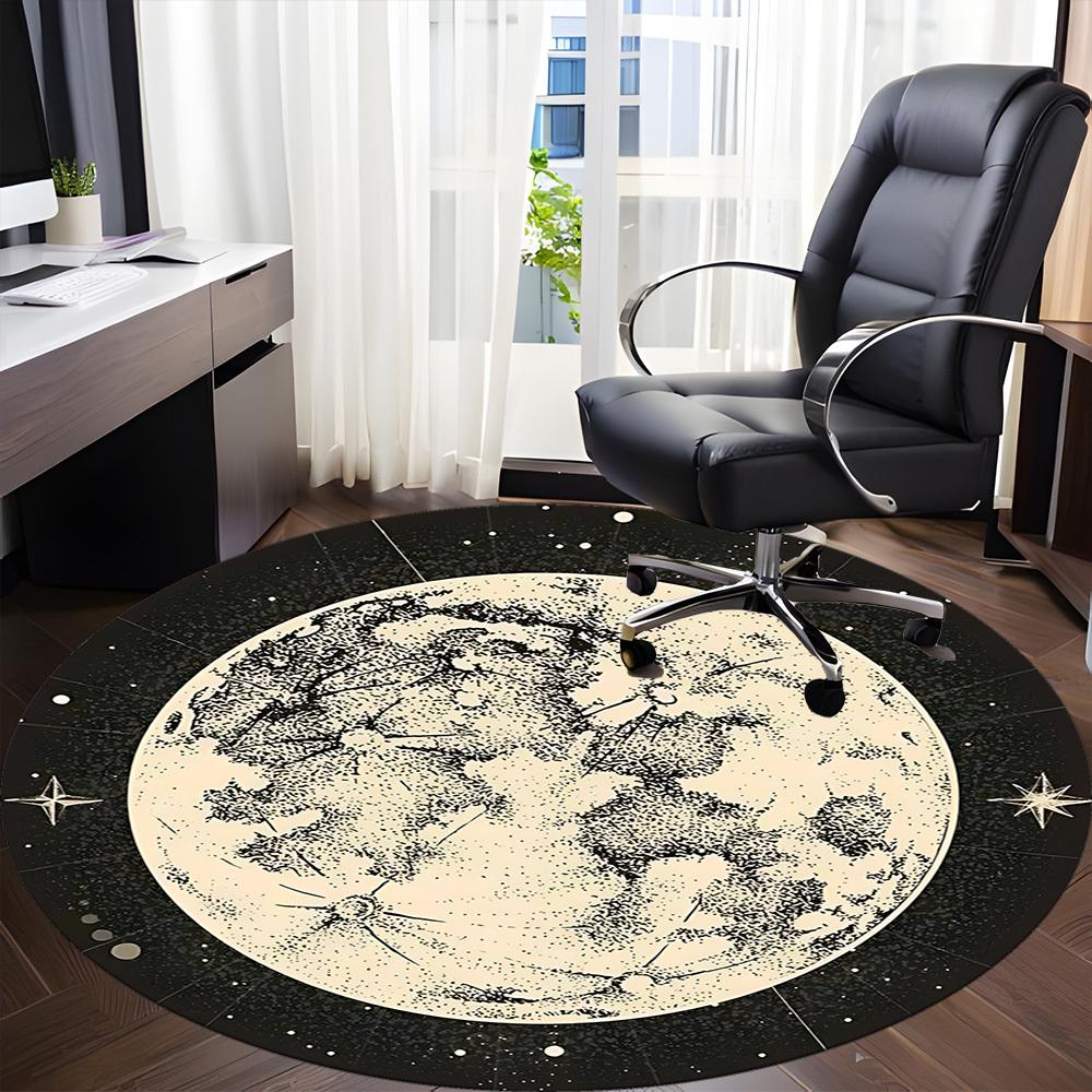 1pc Moon Celestial Office Round Area Rug, Mat Suitable ForOffice, Under Office Chairs Bedroom Living Room Home Decor, Room Deco