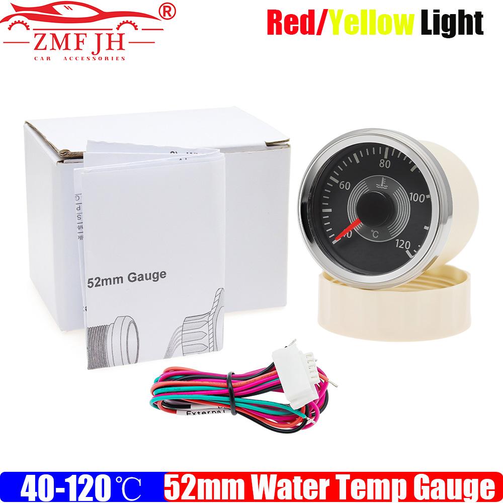 ZMFJH 40~120℃ 52MM Water Temperature Gauge with RED Yellow Backlight Retro Classical Water Temp Meter for Boat Car Waterproof