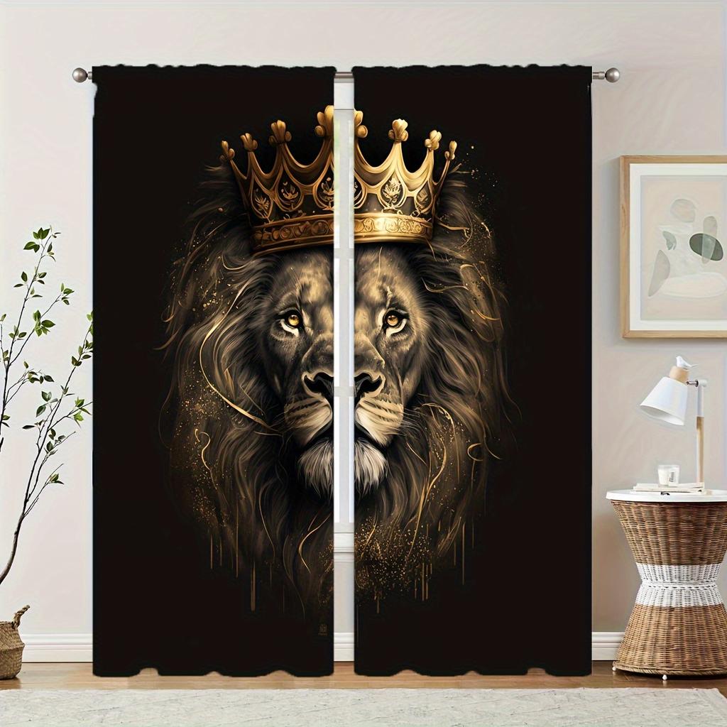 Lion Design Drapes African Wildlife Animal Window Panel Curtains Grassland King Of Jungle Tree Window Curtains For Bedroom Living Room