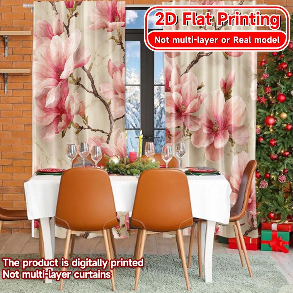 Set Of 2 Flat Printing Magnolia Window Popular Curtains Polyester Outdoor Decorations Living Room Contemporary Made Great Treatment