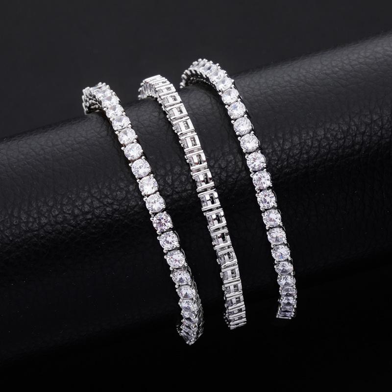 European and American Style Copper Zircon Tennis Chain Necklace3-5mm Spring Buckle Hip-Hop Unisex Personality Trendy Bracelet Wholesale