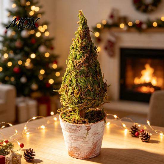 Office Desk Plant Ornament Mini Christmas Tree Potted Decor, Artificial Moss Tabletop Planter for Holiday Home, Festive Centerpiece Shelf Unique
