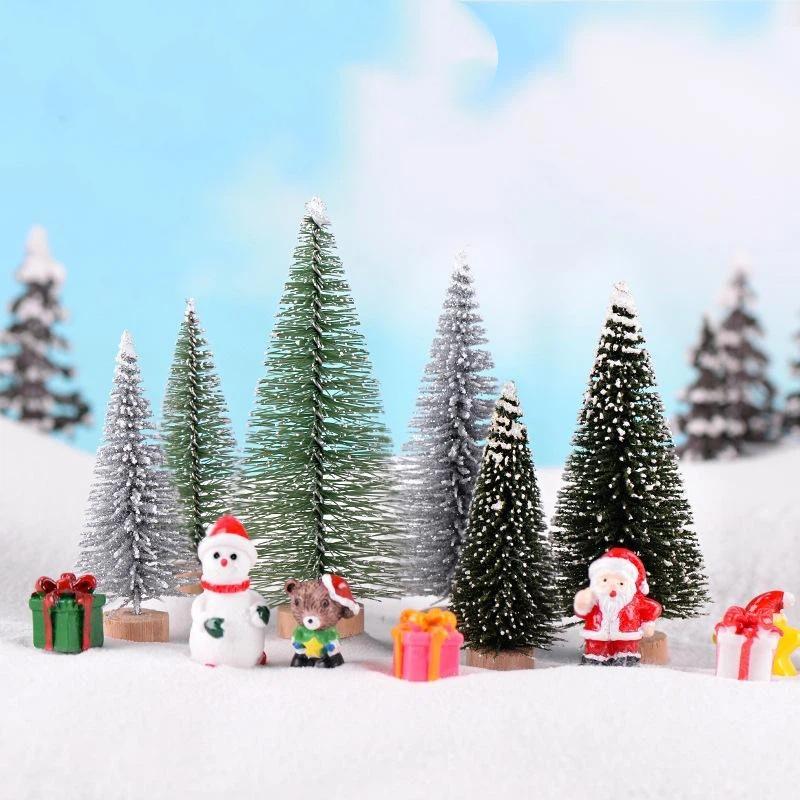 Mini Christmas Tree Ornament With Snow Frosted Design Cute Figurines For Tabletop Holiday Party Decor