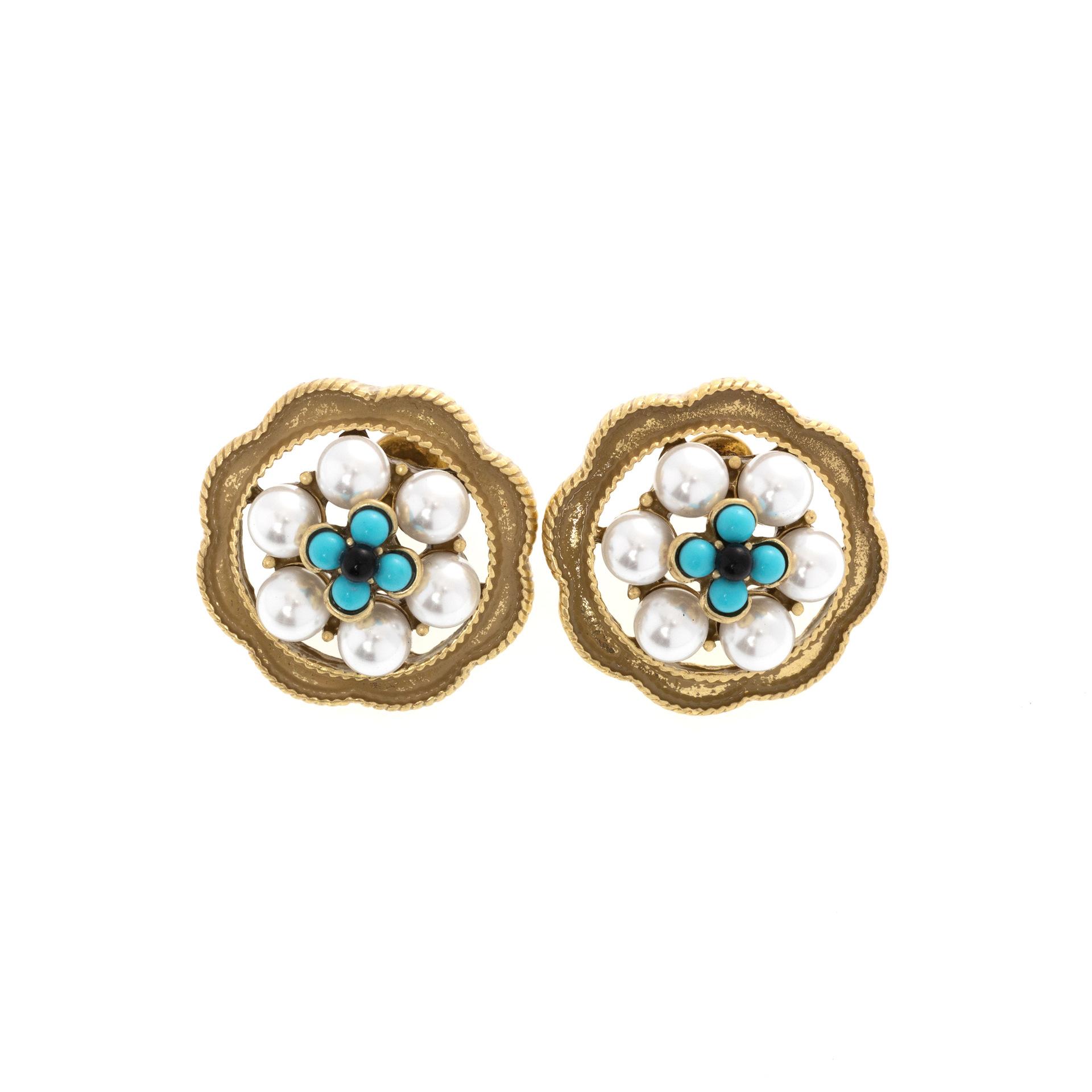 

Medieval Earrings Retro Relief Turquoise Antique Vintage Engraved Guochao Earrings Necklace Set