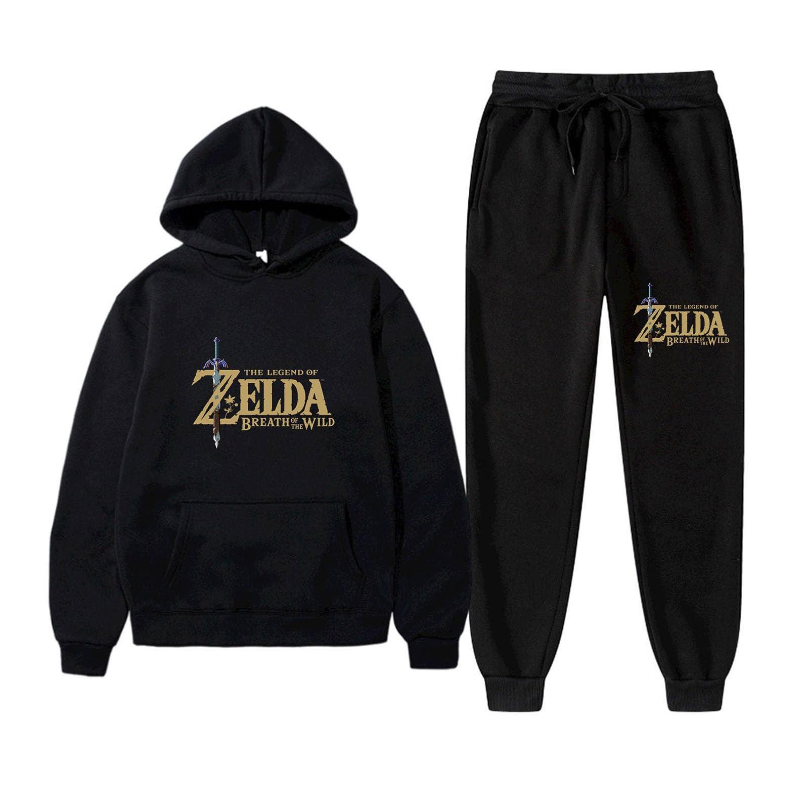 Men s And Women s Set Fan Set Hoodie Printed Unisex Breathable 2-piece Sweatshirt Jogging Belt Pocket S