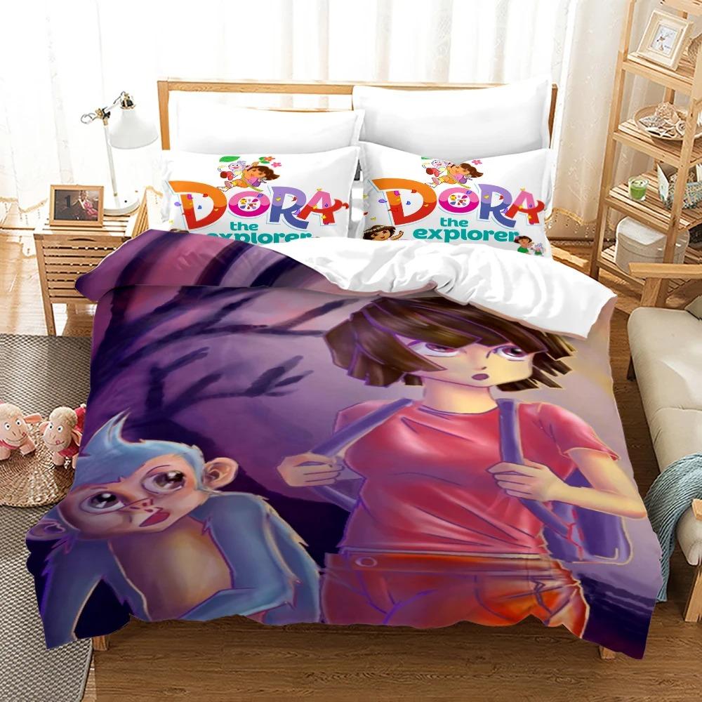 Dora Bedding Sets Kids Boys Girls Bed Linen Queen King Full Twin Single Size New Anime Kamado Nezuko Duvet Cover Sets