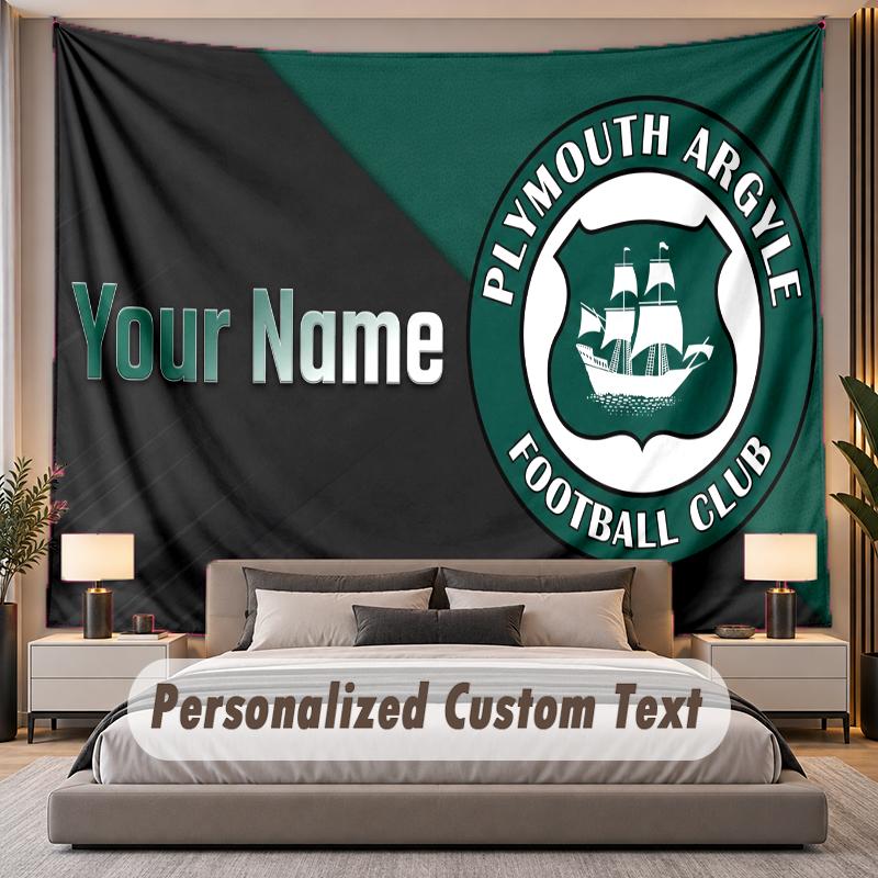 Custom Name Text Tapestry Plymouth Argyle FC Personalized Polyester Wall Tapestry For Bedroom And Room