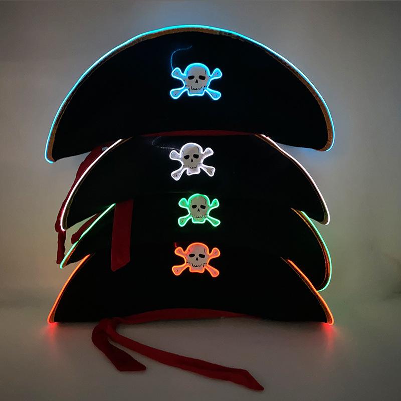 Lighting Up LED Pirate Hat Adult Pirate Hat Halloween Pirate Costume for Men Women Teens Halloween Masquerade Cosplay