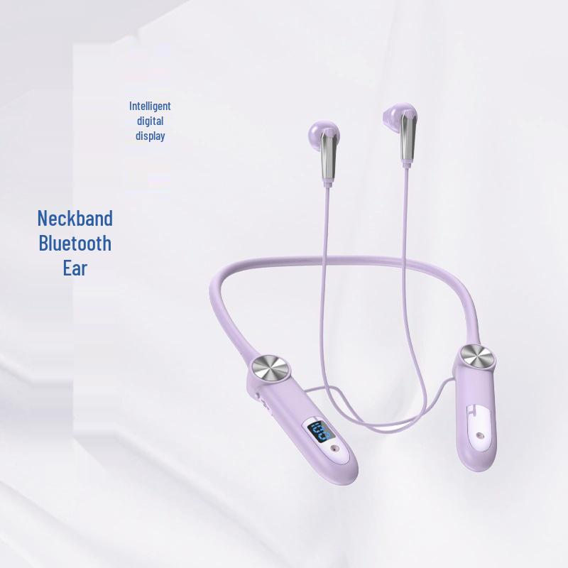Neck-Hanging Bluetooth Headphones with Long Standby, Dual-Ear, In-Ear Sports Design, and Digital Display.