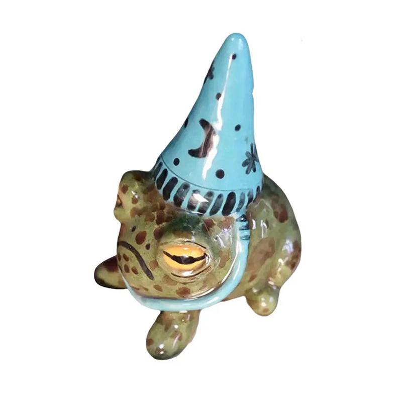 

D5 Милые статуэтки лягушек Садовая шляпа ведьмы Статуэтка маленькой лягушки Полистоун Фигурка Уличное искусство двора Скульптура Расписанная вручную Бонсай украшение синий