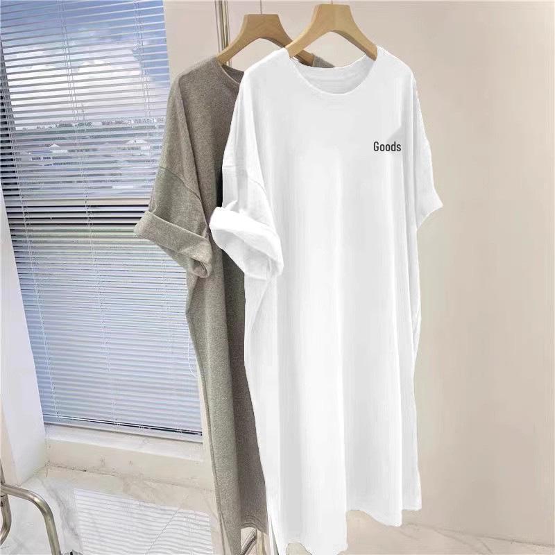 2025 Women's Trendy Loose-Fit T-Shirt Dress - Short-Sleeved & Long-Sleeved Options, Over-the-Knee, Plus Size, Belly-Covering Casual Style
