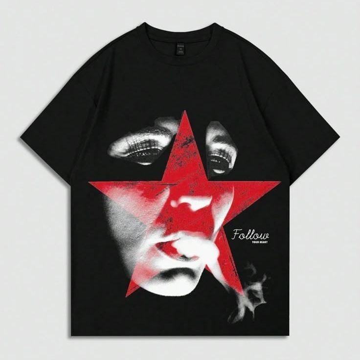 Retro Trend Artinspired Faceprint Cotton Roundneck Summer Unisexs And Unisexs Matching Versatile Tshirt