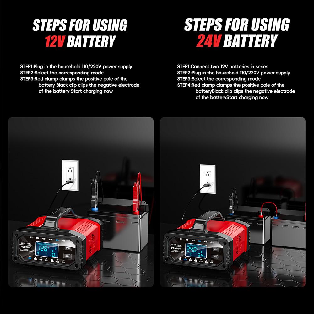 300W Full Automatic 12V/24V Protect Quick Charger LCD Display Multiple Protections Car Battery Charger