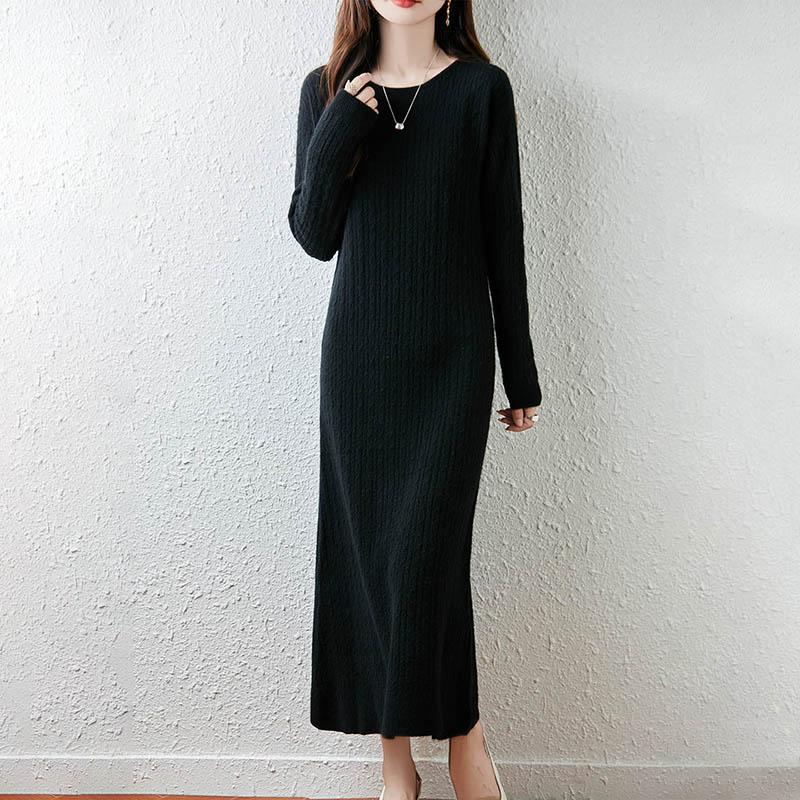 Women Sweater Dress 100% Wool MODERN NEW SAGA O-neck Knit Long Pullover Winter Jumpers Wool Long Dress Female
