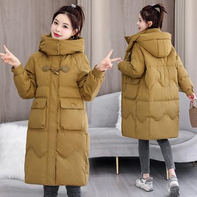 Autumn and Winter Women's Coat Horn Button Hooded Mid-length Loose Coat Thickened Warm Women's Jacket