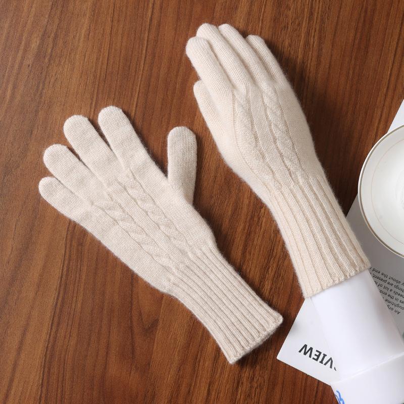 100% Wool Women Touchscreen Wool Gloves with Wrist Warmers Knitted Cable Warm Soft Winter Gloves