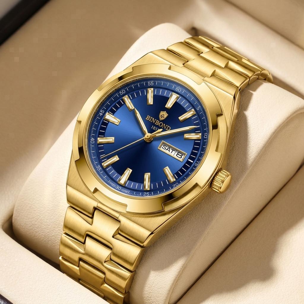 1pcs Fashion Simple Men's Watch Silver Metal Strap Green Dial Day Date Display Business Casual Versatile
