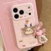 Phone Case With Chain For iPhone 17 16 15 14 13 12 Pro MAX 11 Cartoon Embroidery Plush Sheep Sticker Shockproof Soft Phone Cover