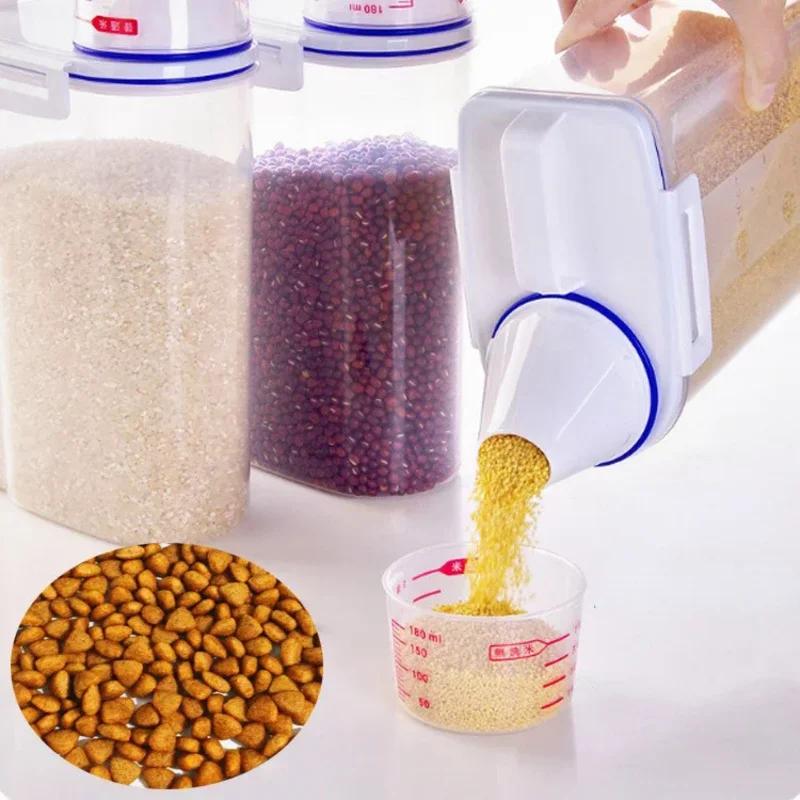 1,5 kg/2 kg vědra na krmivo pro psy a kočky plastová skladovací nádrž s odměrkou Nádoba Utěsněná nádoba odolná vůči vlhkosti Příslušenství pro domácí mazlíčky