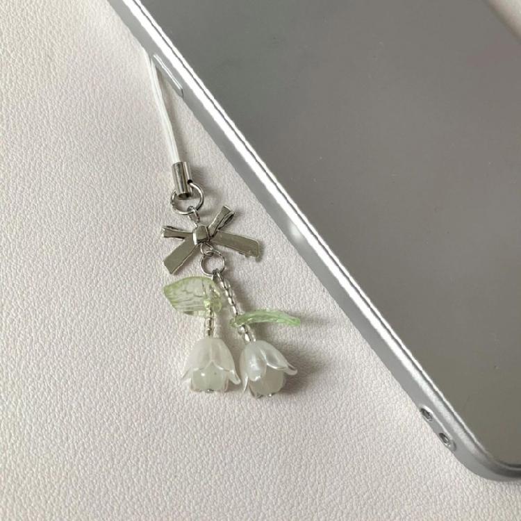 Stylish Fruit inspired Phone Pendant Keychain Beaded Bowknot Keyring Decorative Straps for Wallet Bag Keychain Case